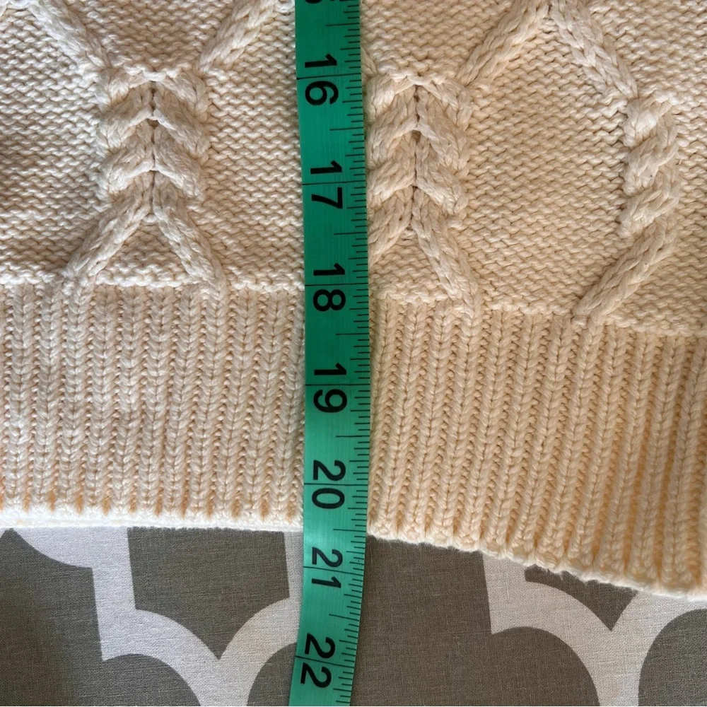 Lands' End Cream Cable Knit Short Sleeve Cotton Sweater - Picture 5 of 5